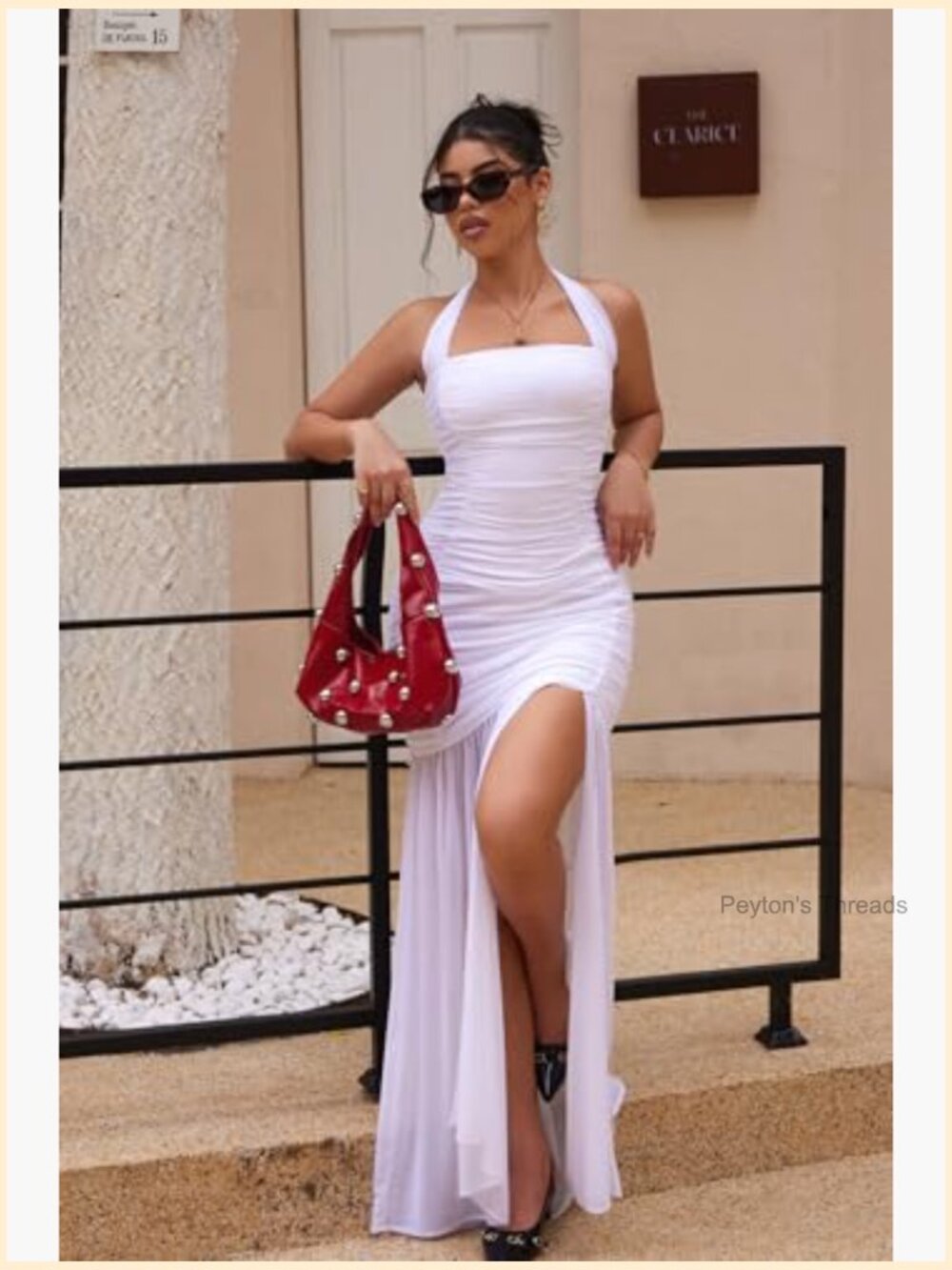 High Slit Halter Tie Ruched Mesh Maxi Dress Cocktail Wedding Guest - Picture 7 of 7